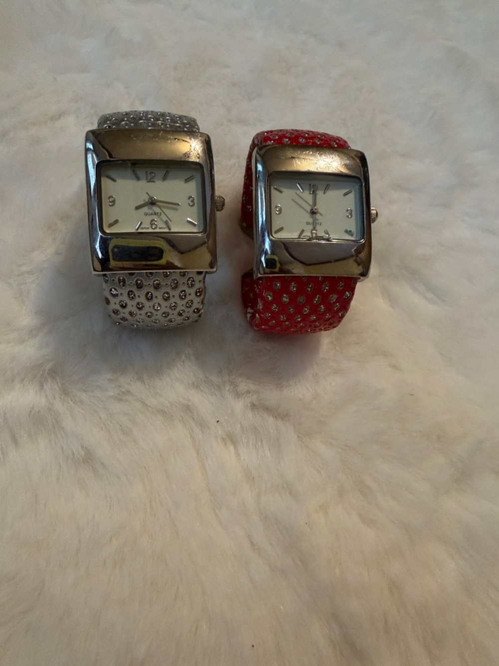 2 Crystal-Embellished Wrist Watches - White & Red